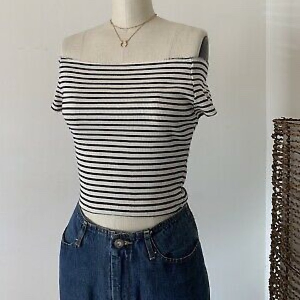 Old Brandy Melville striped off the shoulder cropT